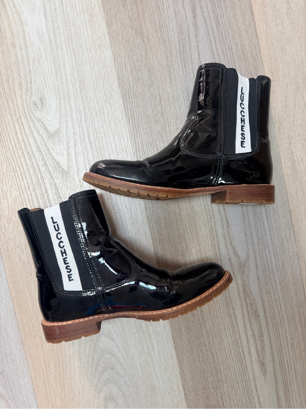 Lucchese Black Patent Chelsea Boots for women